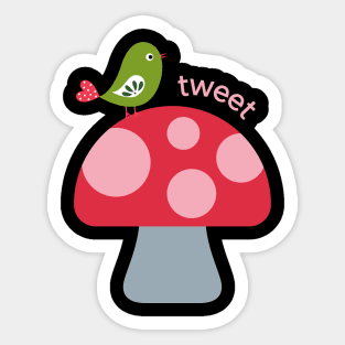 Cute and colorful Mushroom with a Bird on Top! Sticker